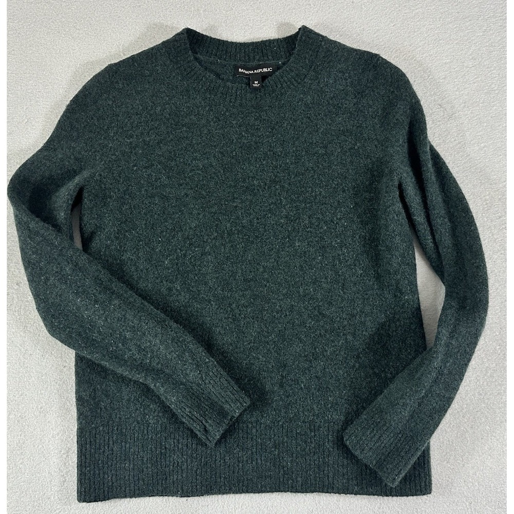 Banana Republic Wool Blend Fuzzy Knit Crew Neck Sweater Green Women's Size M EUC
